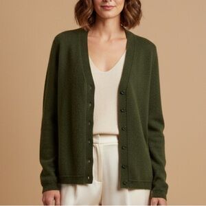 Brazeau Tricot Cashmere Size Small Soft Luxe Green ButtonUp Cardigan Classy Chic